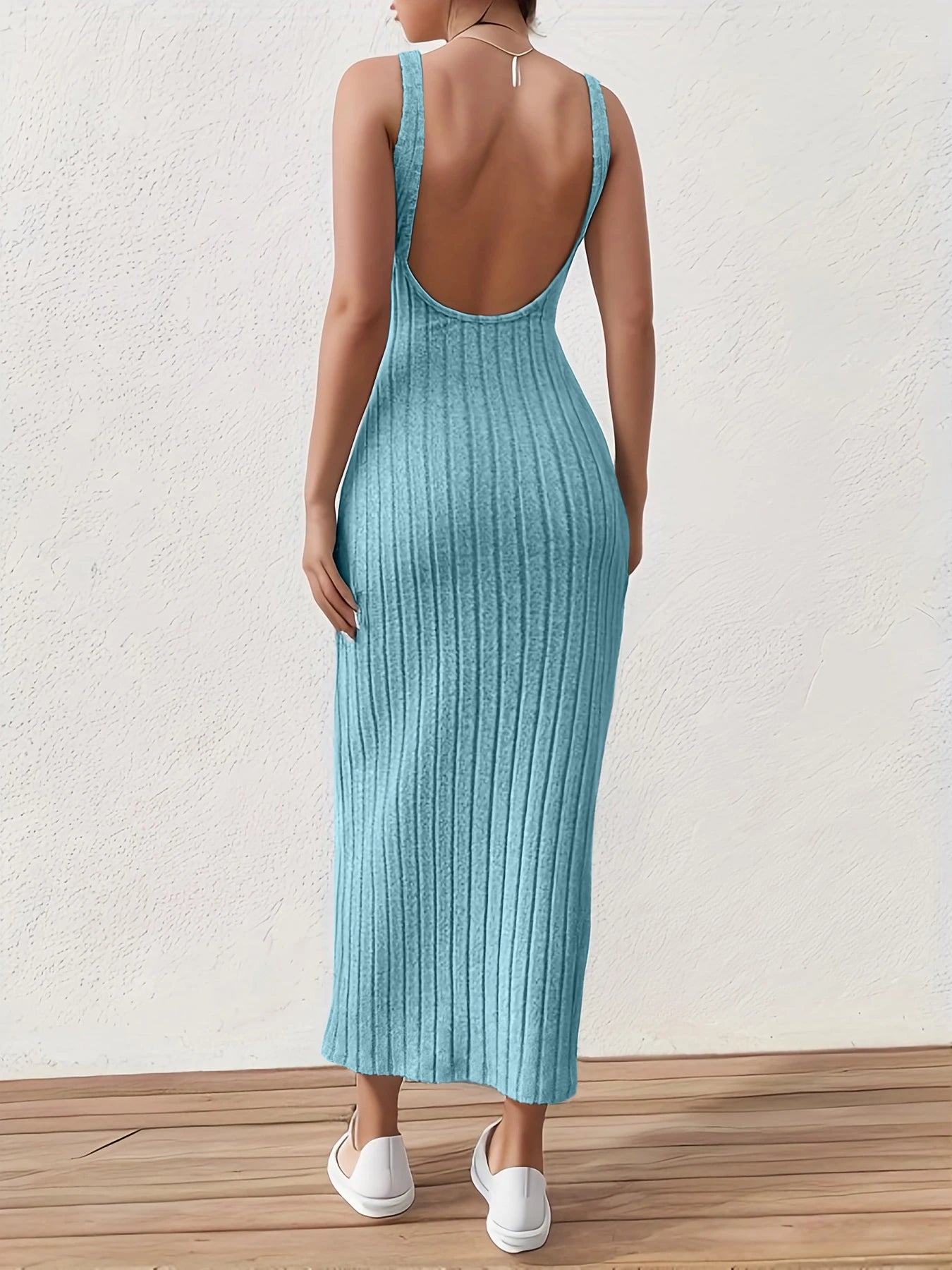 Open Back Sky Knit Backless Dress