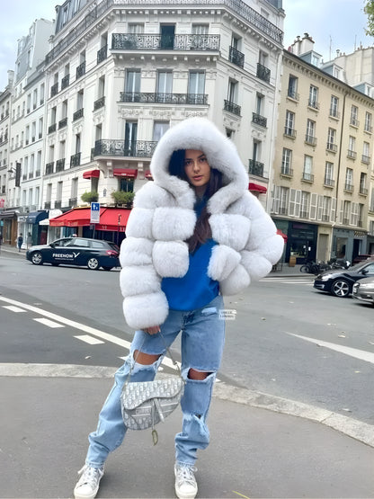 Luxury Hooded Faux Fur Jacket